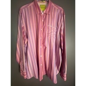 Tommy Bahama Island Modern Fit Mens XXL Pink Purple Striped Cotton Button Down